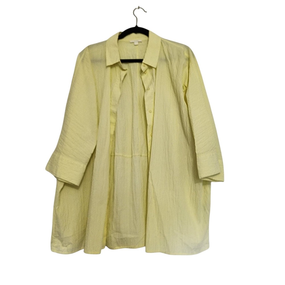 COS Pale Yellow Oversized Seersucker Blouse Large Button Up Textured Shirt Large